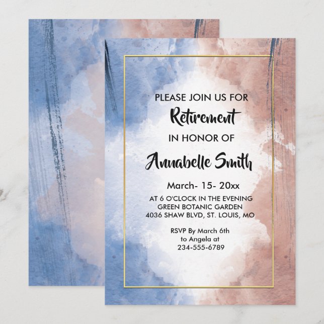 Fintvätt av vattenfärg i vinkara Pension Inbjudningar (Fram/baksida)