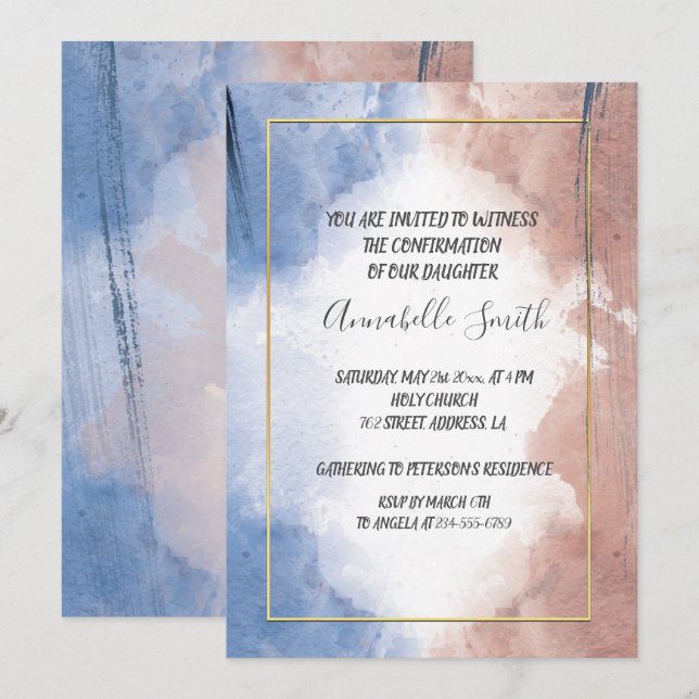 Fintvätt av vattenfärg med anknytning till vinkar  inbjudningar (Fram/baksida)