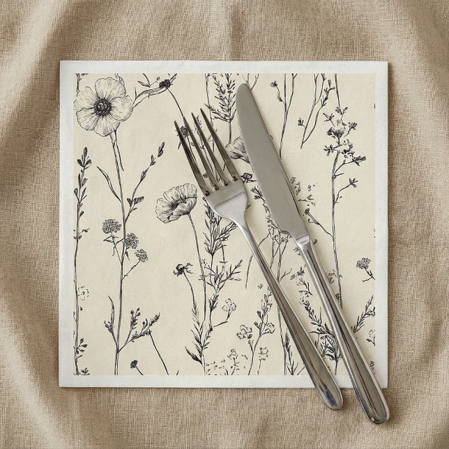 Fintvätt av vild blommor napkin pappersservett (Delicate wild flowers napkin.)