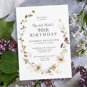 Fintvätt av vilda blommor, 90:e Födelsedagsfest Inbjudningar