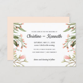 Fintvätt av vilda Rosor gräns Botaniska bröllop Inbjudningar