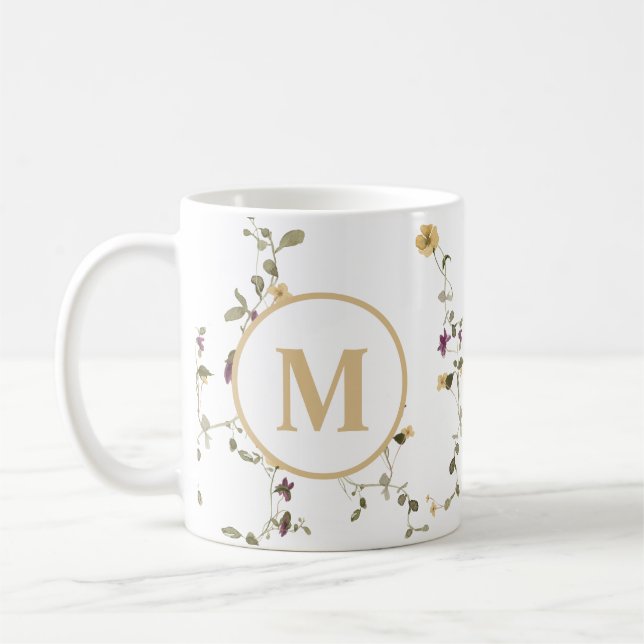 Fintvätt av vildblommor, färglöst blomma Mönster Kaffemugg (Vänster)