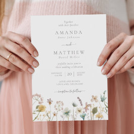 Fintvätt av vit vattenfärg Pressade blommor Bröllo Inbjudningar