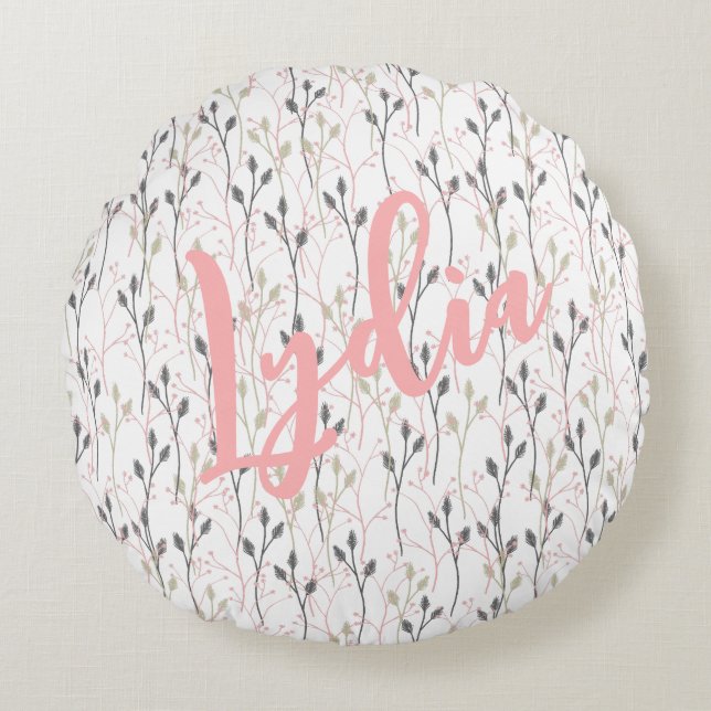 Fintvätt av Wildblomma i mjuk Pastellkrita Rund Kudde (Framsidan)