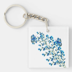 Fintvätt blåa blommor med fjäril