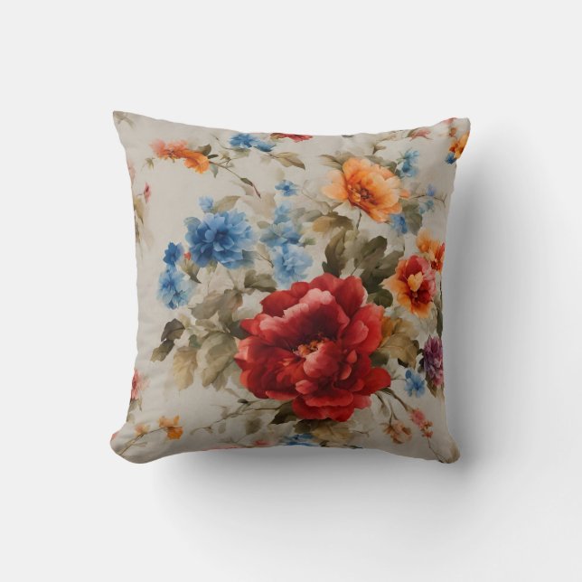 Fintvätt, blått, Gult, Rosa Flowers Kudde (Framsida)