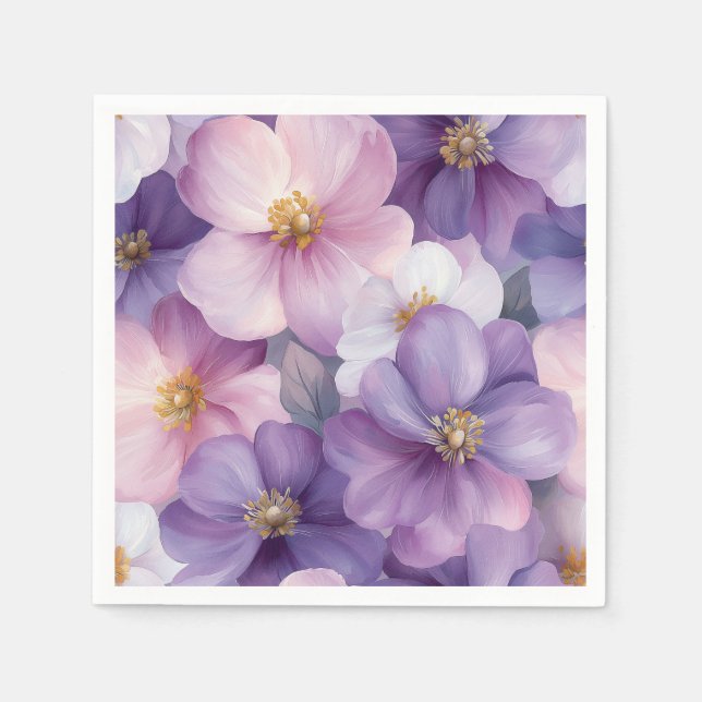 Fintvätt Blommar Mönster i mjukt vattenfärg Pappersservett (Framsidan)