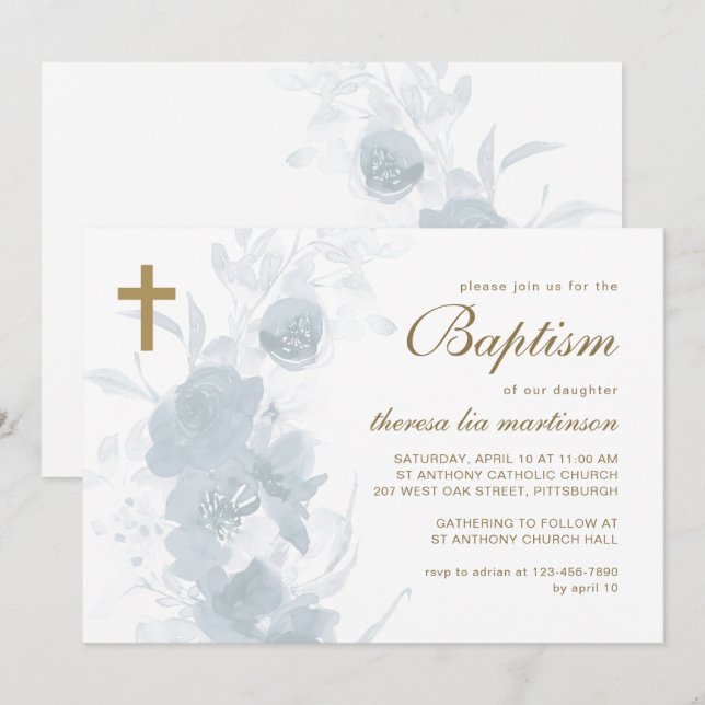 Fintvätt Blommigt med Kor-baptism Inbjudningar (Fram/baksida)