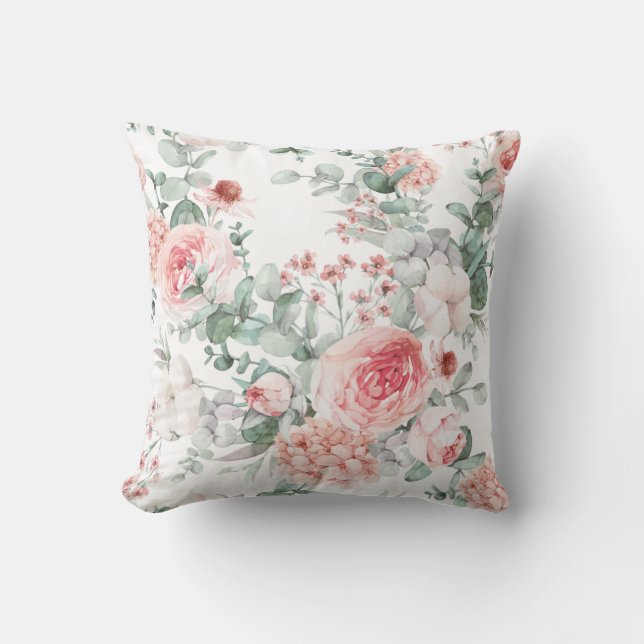 Fintvätt Blommigt, vattenfärg, Dekorativ kudde (Framsida)