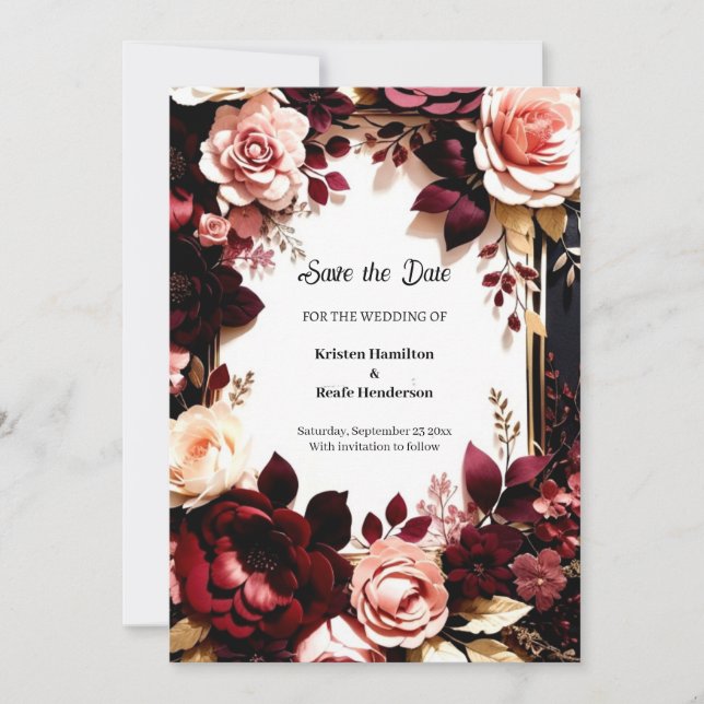 Fintvätt Burgundy botaniskt Spara Datumet (Framsida)