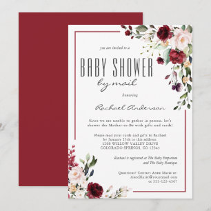 Fintvätt Burgundy Ro Baby Shower by Mail Inbjudningar