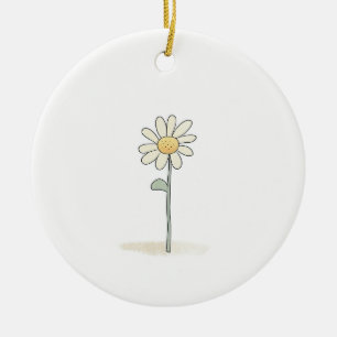 Fintvätt Daisy Illustration - Enkelt sötad blomma Julgransprydnad Keramik