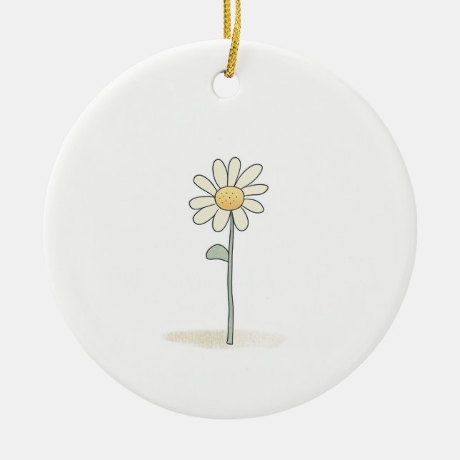Fintvätt Daisy Illustration - Enkelt sötad blomma Julgransprydnad Keramik (Framsidan)