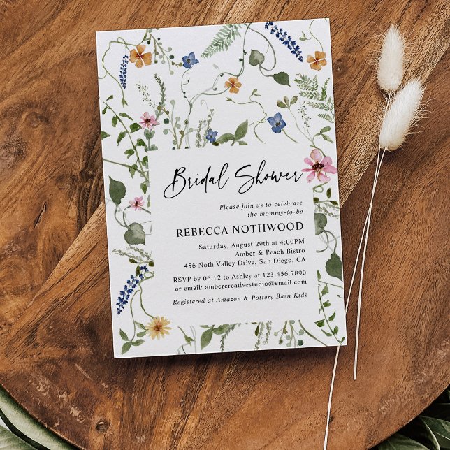 Fintvätt Elegant Boho Wildbloms Möhippa Inbjudningar (Skapare uppladdad)