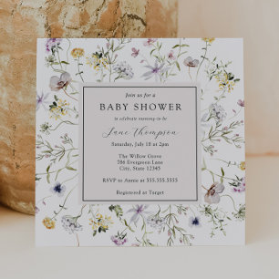 Fintvätt från Wildblomma Ram Baby Shower-inbjudan Inbjudningar