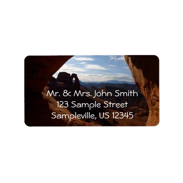 Fintvätt genom Sten-fönstret på bågar Adressetikett (Framsidan)