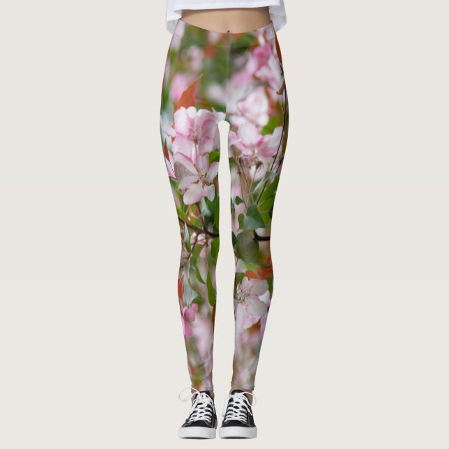 Fintvätt gren med blomäpple träd leggings (Framsida)