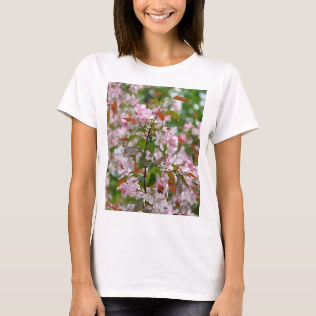 Fintvätt gren med blomäpple träd t shirt (Framsida)