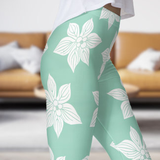 Fintvätt Grönt Blommigt Bloom Mönster Leggings