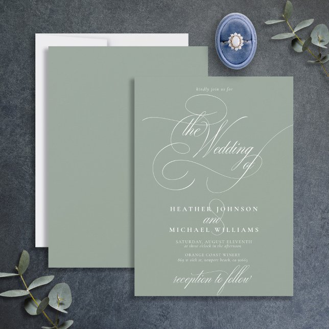 Fintvätt Grönt Modern Calligraphy Classic Inbjudningar (Skapare uppladdad)