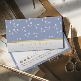 Fintvätt Guld Blommigt Dusty Blue-Affärskort Visitkort