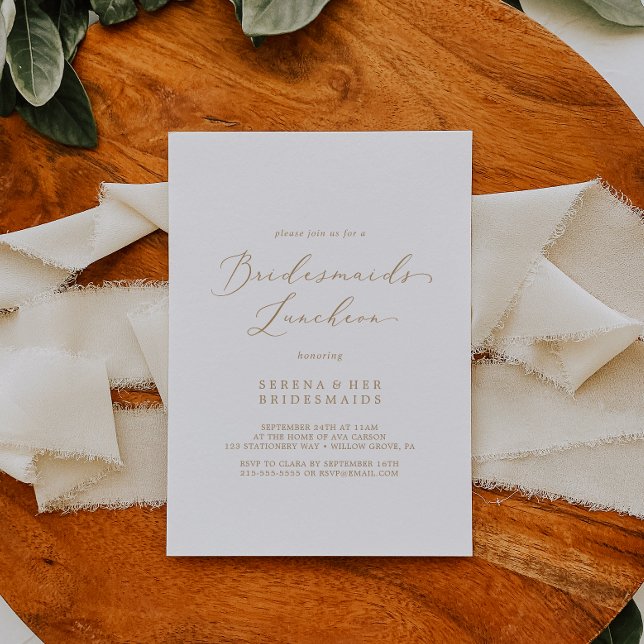 Fintvätt Guld Calligraphy Bridesmaids Luncheon Inbjudningar (Skapare uppladdad)