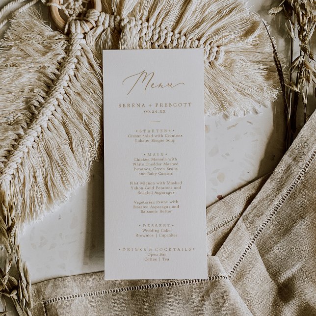 Fintvätt Guld Calligraphy Bröllop Dinner Menu Meny (Skapare uppladdad)