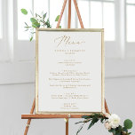 Fintvätt Guld Calligraphy Bröllop Dinner Menu Poster<br><div class="desc">Denna känsliga bröllop-middagsmeny för kalligrafi i guld poster perfekt för ett modernt bröllop. Den romantiska minimalistiska designen har en vacker och elegant champagne gyllene gult-typografi på vit bakgrund med ett rent och enkelt utseende. Den här menyn kan användas för bröllopsmottagning,  repetitionsmiddag eller vad som helst.</div>