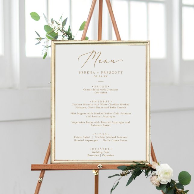 Fintvätt Guld Calligraphy Bröllop Dinner Menu Poster (Skapare uppladdad)