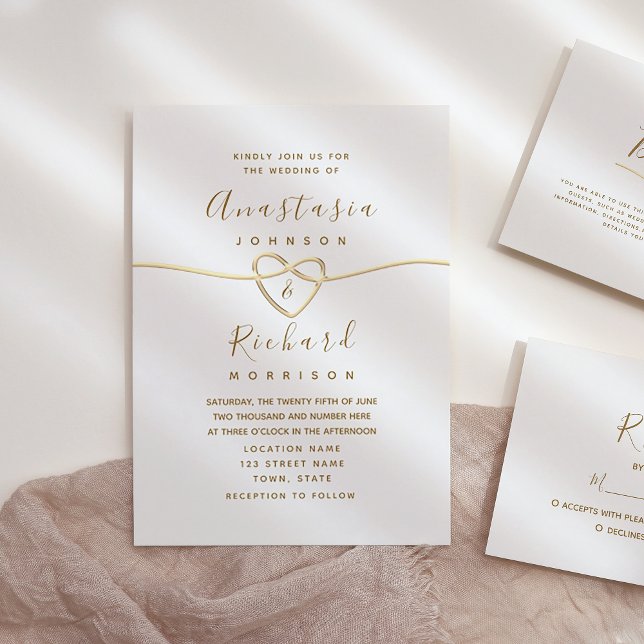 Fintvätt Guld Calligraphy Bröllop Inbjudningar (Skapare uppladdad)