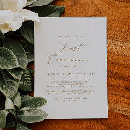 Fintvätt Guld Calligraphy First Communion Inbjudningar