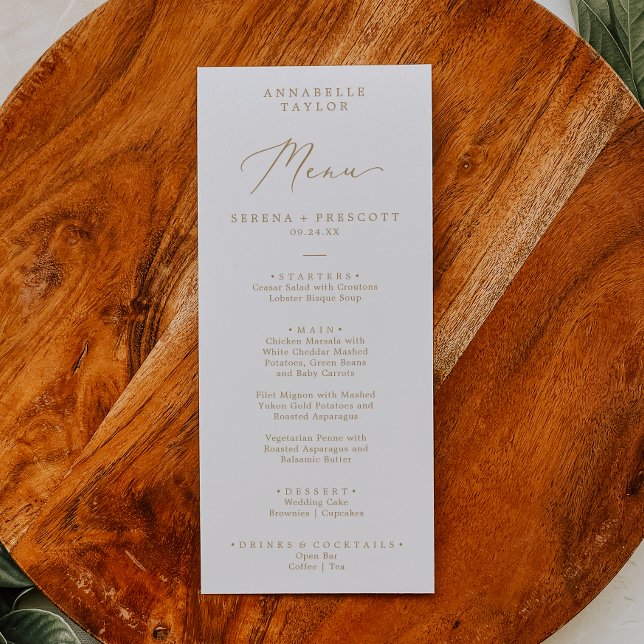 Fintvätt Guld Calligraphy Guest Namn Bröllop Meny (Skapare uppladdad)