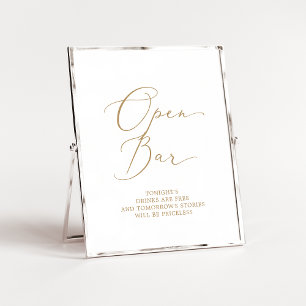 Fintvätt Guld Calligraphy Open Pub-tecken Poster