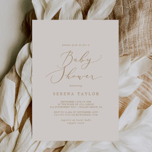 Fintvätt Guld-kalligrafi Cream Baby Shower Inbjudningar