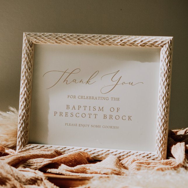 Fintvätt Guld-kalligrafi | Cream Baptism-förmån Poster (Delicate Gold Calligraphy | Cream Baptism Favor Poster)