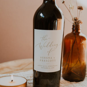 Fintvätt Guld-kalligrafi   Cream Bröllop Vinflaska Etikett