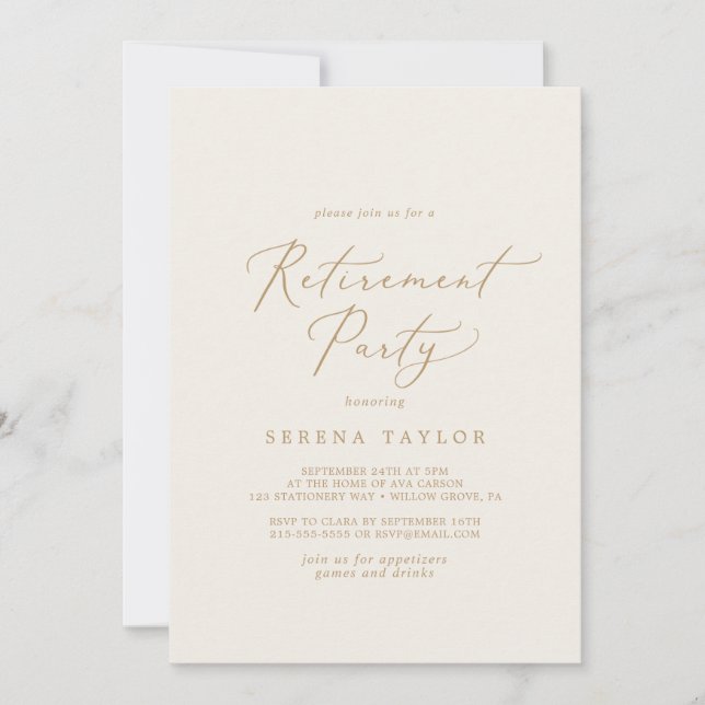 Fintvätt Guld-kalligrafi | Cream Pension Party Inbjudningar (Framsida)