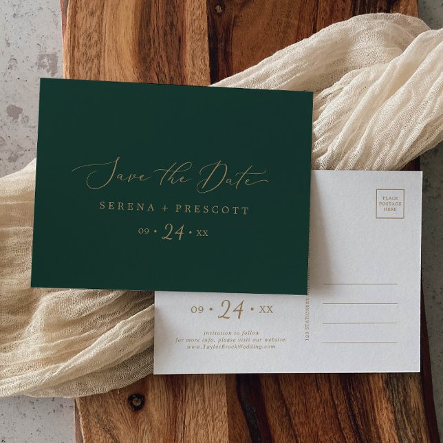 Fintvätt Guld och Grönt Spara vykortet för datum Inbjudan Vykort (Skapare uppladdad)