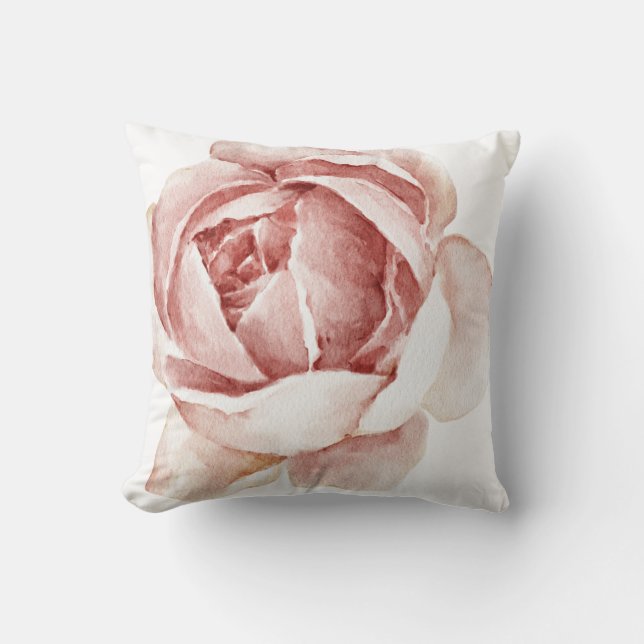 Fintvätt, hand Illustrated rosa ros Kudde (Framsida)