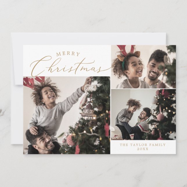 Fintvätt i Guld God jul 4-fotofamiljen Julkort (Framsida)