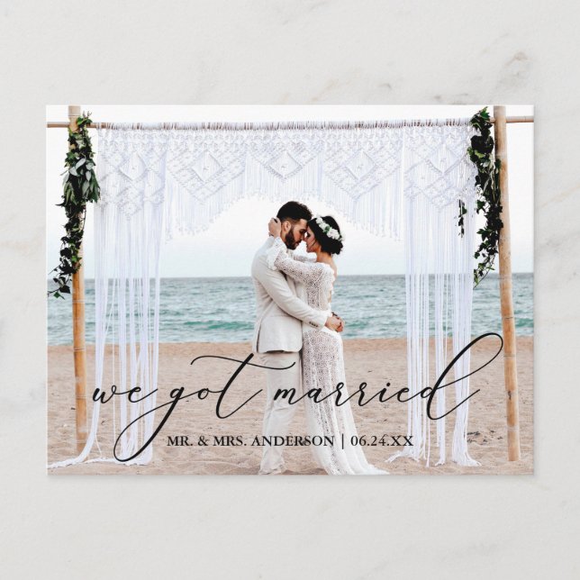 Fintvätt Kalligrafi Vi Har Married Photo Vykort (Framsida)