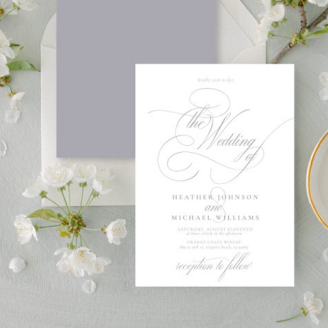 Fintvätt lätt Grått Modern Calligraphy Classic Inbjudningar (Skapare uppladdad)