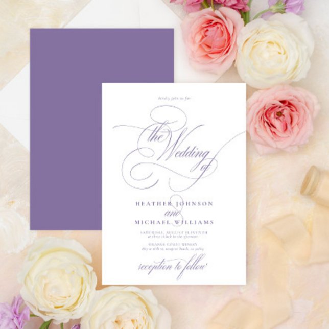 Fintvätt Lilac Lavender Modern Calligraphy Classic Inbjudningar (Skapare uppladdad)