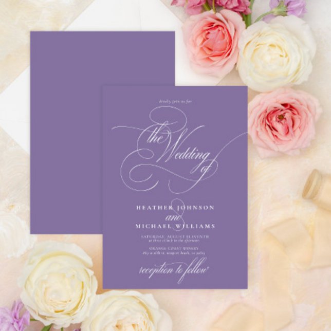Fintvätt Lilac Lavender Modern Calligraphy Classic Inbjudningar (Skapare uppladdad)