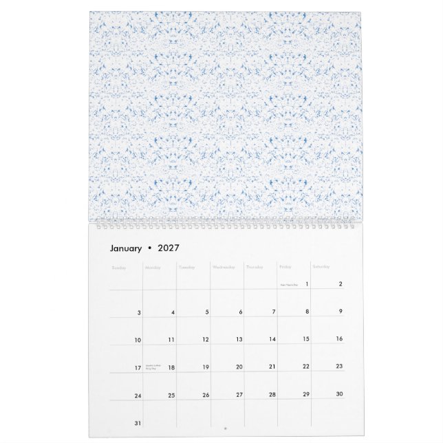 Fintvätt, ljusblå mönstrad design som upprepar sig kalender (Jan 2027)