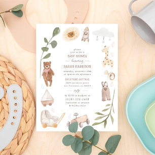 Fintvätt målat Little Boys Leksaker Baby Shower Inbjudan Vykort