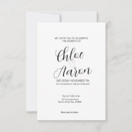 Fintvätt med minimal, svart och vit kalligrafi inbjudningar