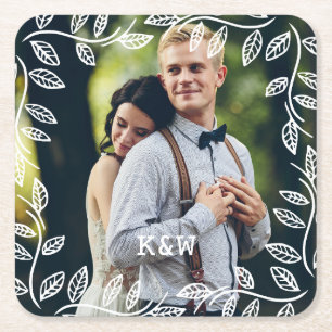 Fintvätt med Monogrammed fotot i Löv Ram Underlägg Papper Kvadrat