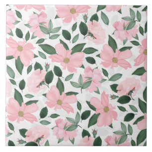 Fintvätt med Rosa ros Blommigt, målning Kakelplatta