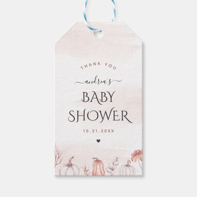 Fintvätt Mjuk Rosa Fall Pumpkin Heart Baby Shower Presentetikett (Framsidan)